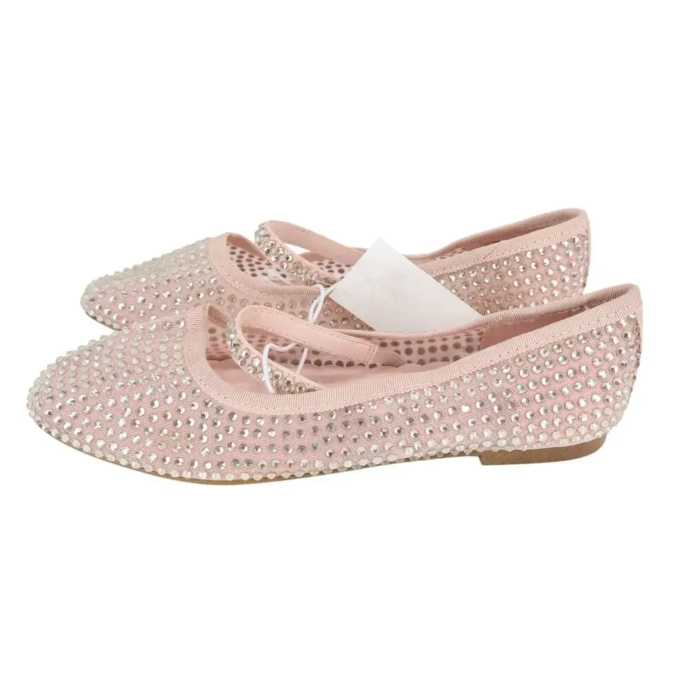 J.Crew Crewcuts Girls Crystal Embellished Ballet Flats in Mesh Pink K3 NWT